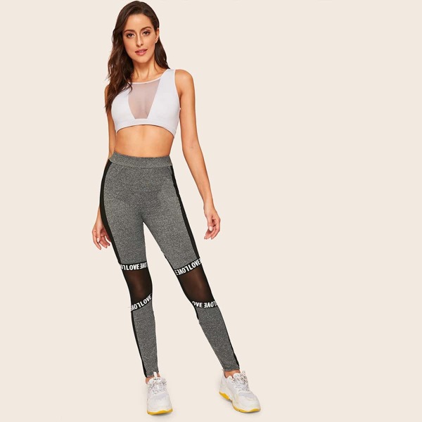 

Cut-and-Sew Mesh Insert Lettering Tape Leggings