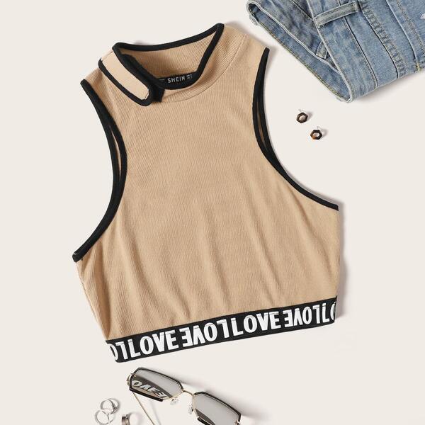 

Contrast Trim Letter Crop Tank Top