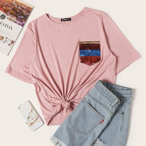 

Sequin Pocket Front Tee