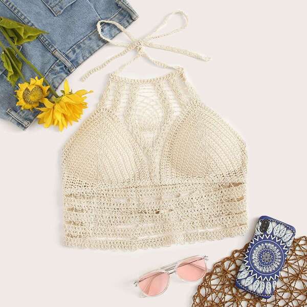 

Hollow Out Crochet Halter Top