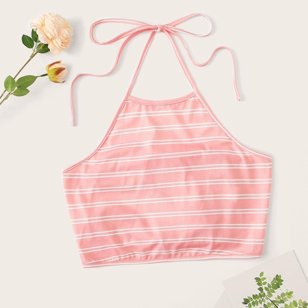 

Striped Open Back Crop Halter Top