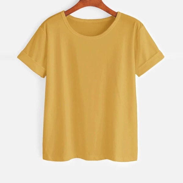 

Plus Roll Up Sleeve Solid Tee, Yellow
