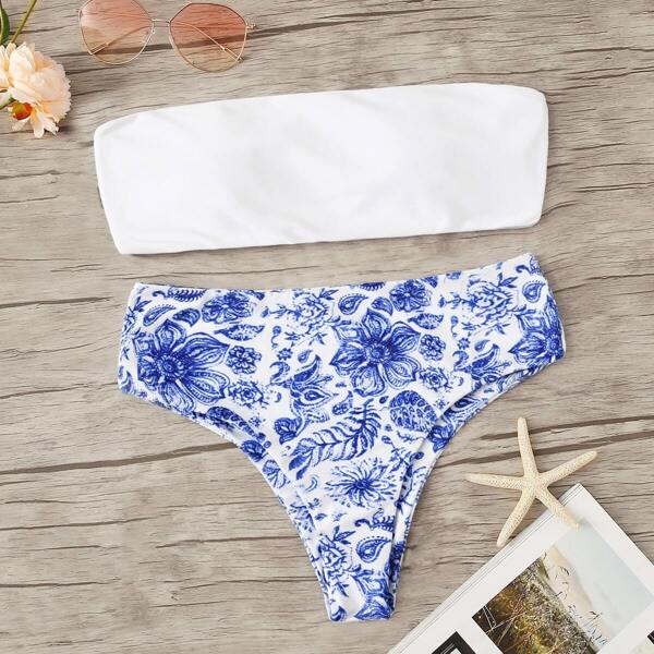 

Bandeau With Porcelain Print Bikini Set