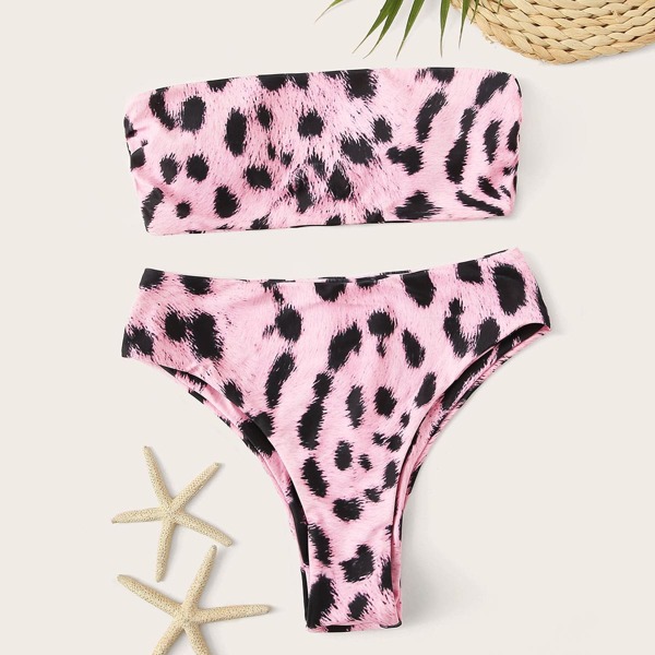 

Leopard Bandeau With High Cut Bikini Set, Multicolor