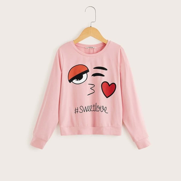 

Girls Heart & Letter Print Sweatshirt