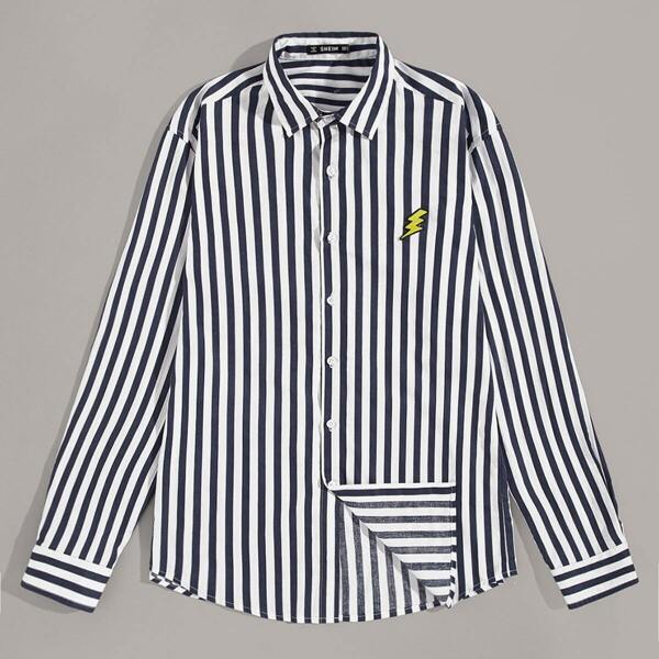 

Men Lightning Patched Striped Shirt, Multicolor