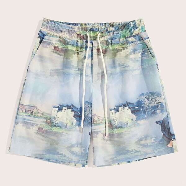 

Men Landscape Print Shorts