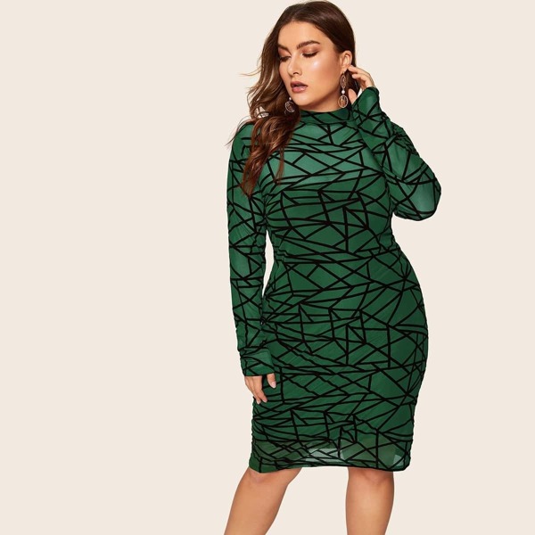 

Plus Mock-neck Geo Print Bodycon Dress