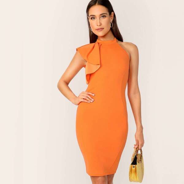 

Zip Back Ruffle One Side Bodycon Dress