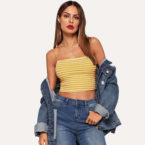 

Rib-knit Striped Cami Top