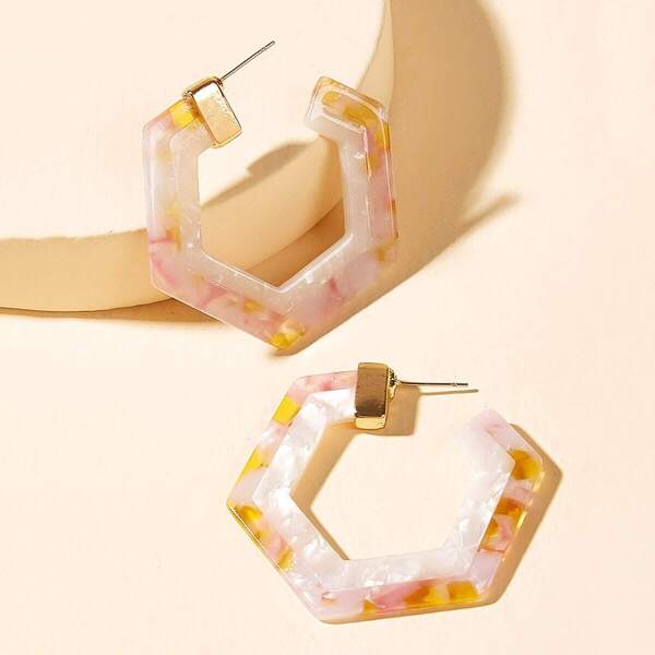 

Marble Pattern Open Hexagon Hoop Earrings 1pair