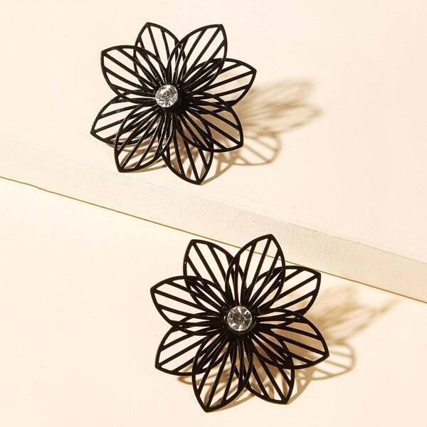 

Hollow Flower Stud Earrings 1pair, Black
