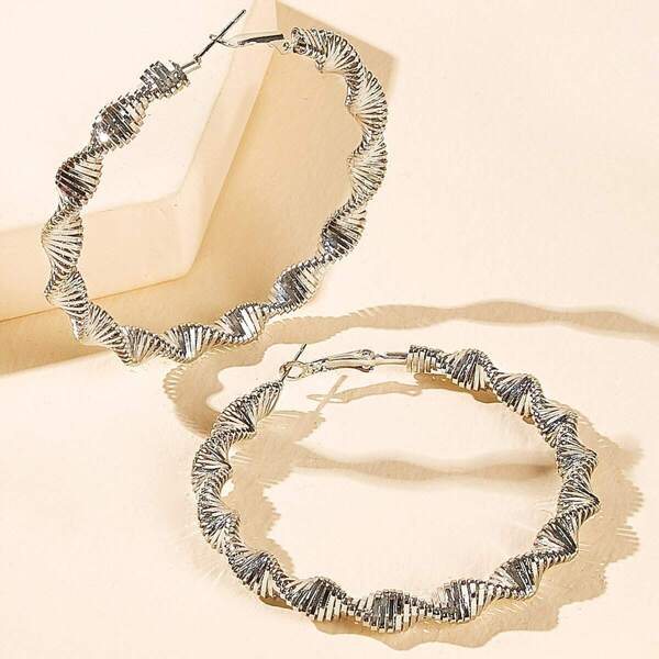 

Spiral Design Hoop Earrings 1pair, Silver