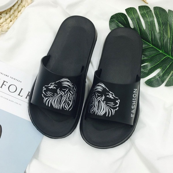 

Men Lion Print Open Toe Sliders