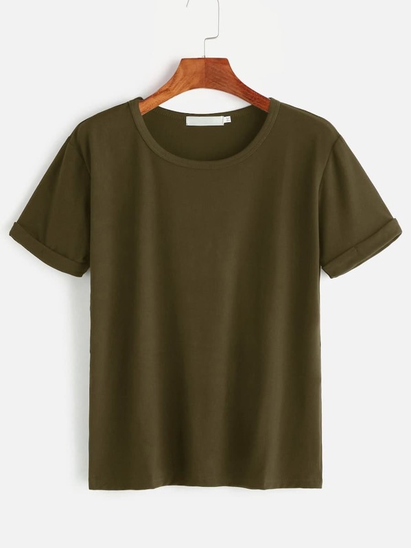 

Plus Roll Up Sleeve Solid Tee, Army green