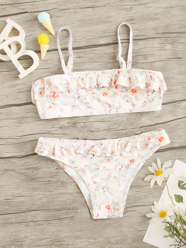 

Toddler Girls Calico Print Ruffle Trim Bikini Set, Multicolor