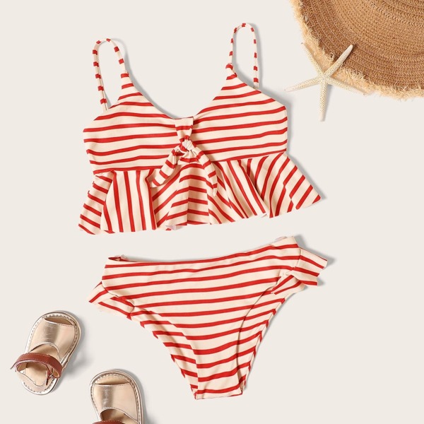 

Toddler Girls Ruffle Hem Striped Bikini Set