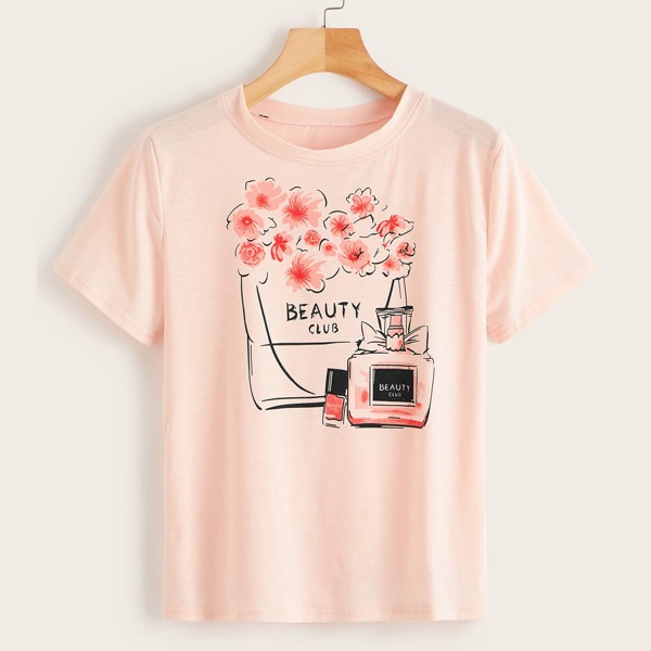 

Perfume & Letter Graphic Tee, Pink