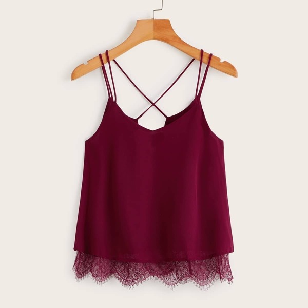 

Solid Contrast Lace Criss Cross Cami Top