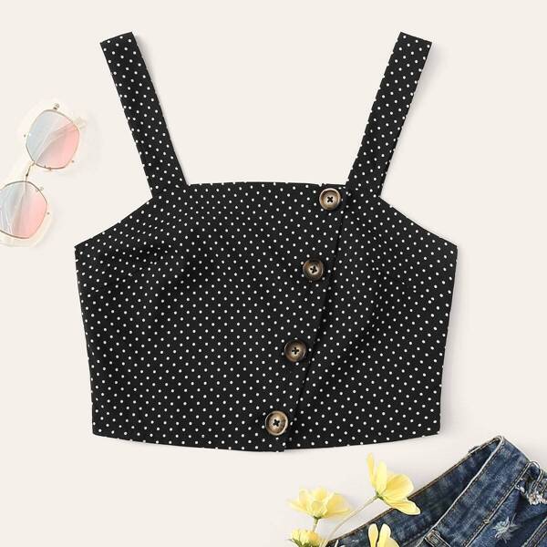 

Polka Dot Button Detail Crop Top