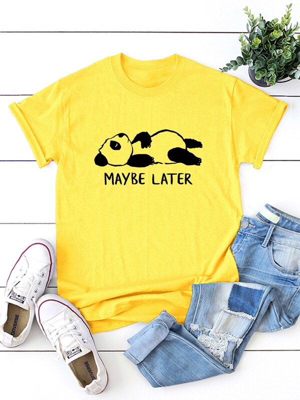 

Panda & Letter Print Tee, Yellow, Larissa