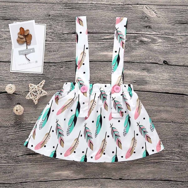 

Toddler Girls Feather Print Straps Skirt