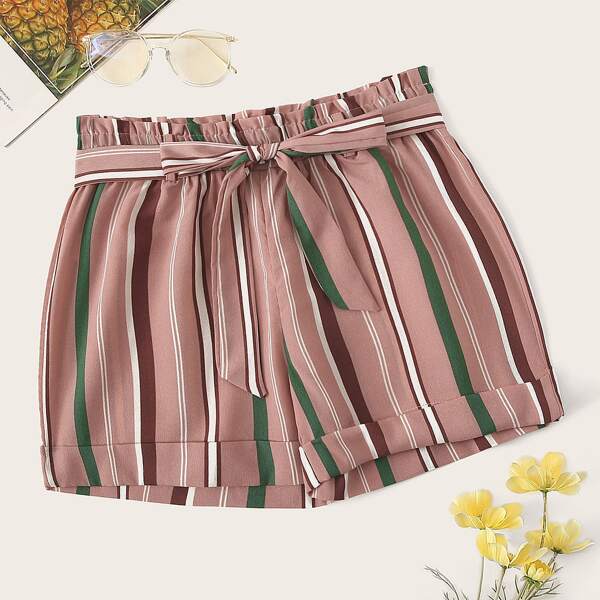 

Plus Striped Self Tie Shorts
