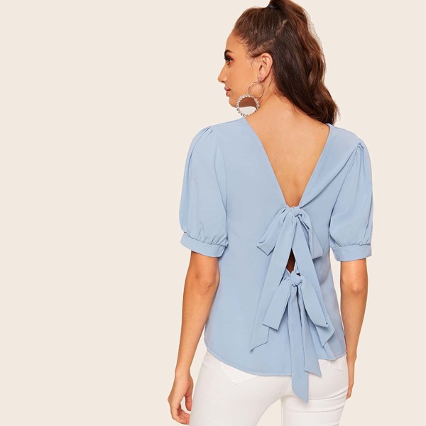 

V-neck Cut-out Tie Back Blouse
