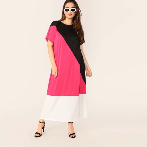 

Plus Cut-and-sew Flounce Hem Dress