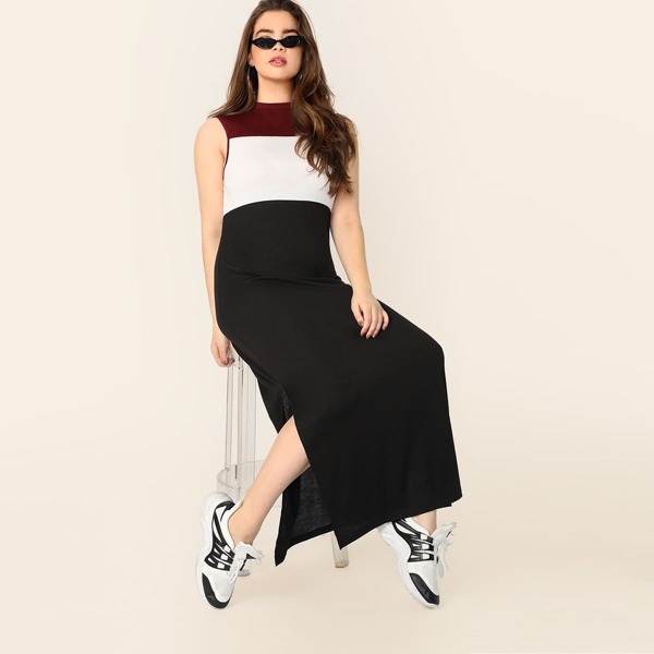 

Plus Colorblock Split Hem Dress