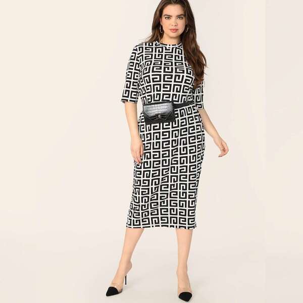

Plus Mock-neck Greek Bodycon Dress Without Bag