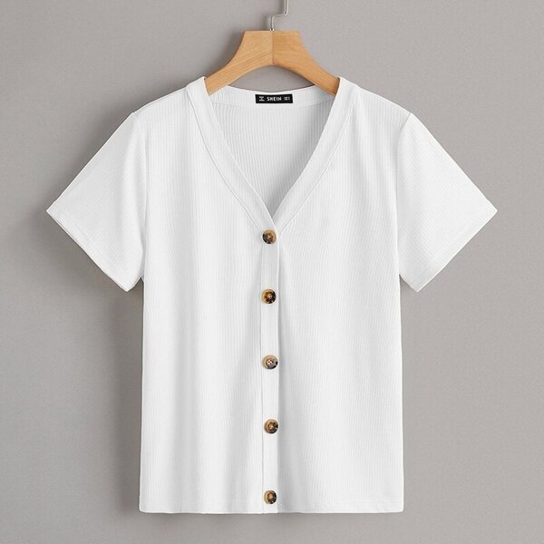 

Button Front Rib-knit Tee