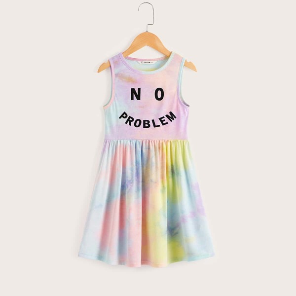 

Girls Lettering Tie Dye Flare Tank Dress