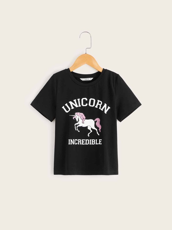 

Girls Unicorn & Letter Graphic Tee, Black