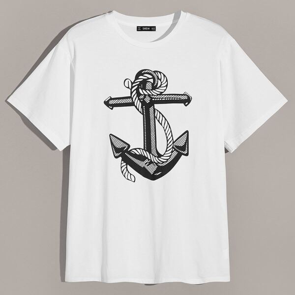 

Men Anchor Print Short Sleeve Tee, White