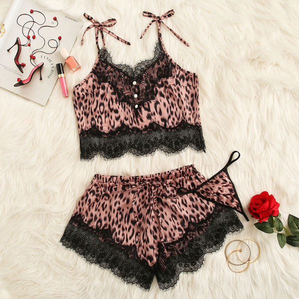 

Leopard Satin Cami & Shorts PJ Set 3PCS