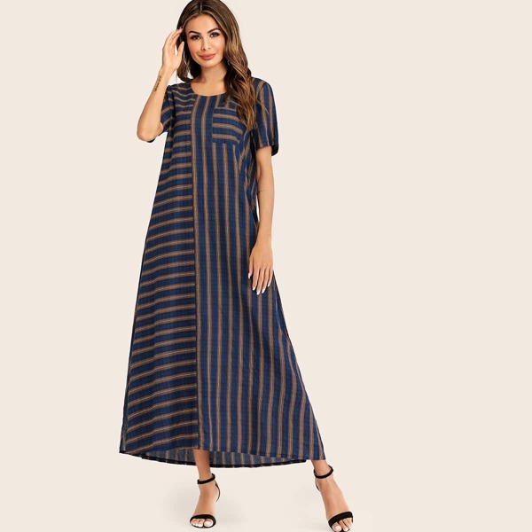 

Striped Split-side Longline Dress