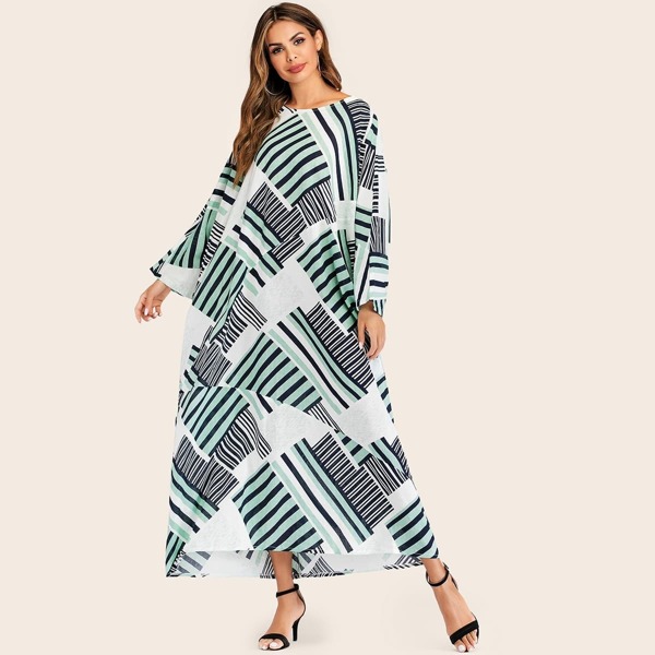

Striped Batwing Sleeve Longline Dress