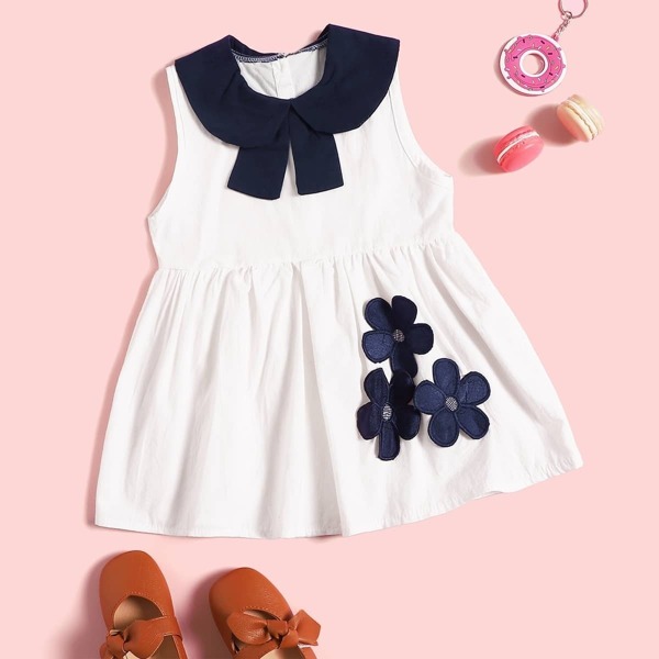 

Toddler Girls Peter Pan Collar Appliques A-line Dress