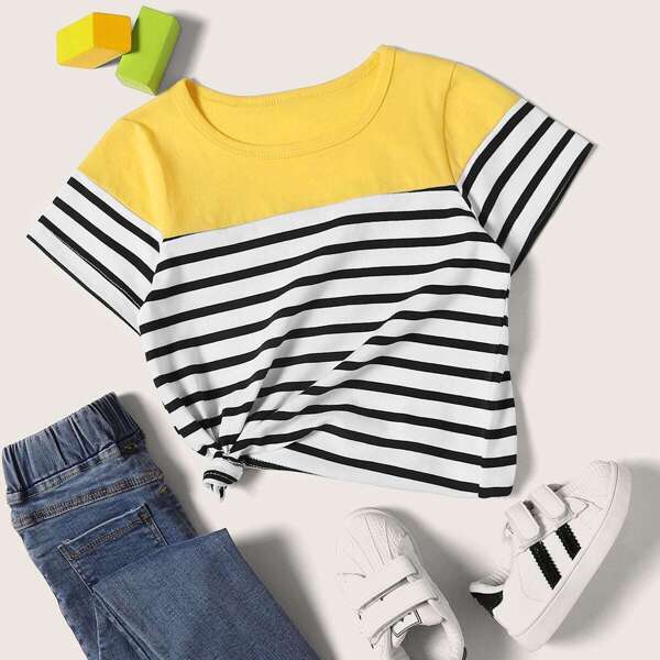 

Toddler Girls Contrast Panel Striped Tee, Multicolor