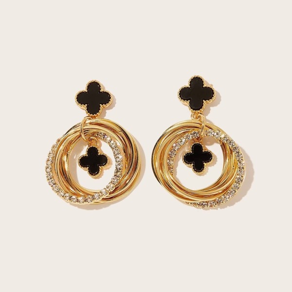 

Clover Detail Layered Ring Hoop Drop Earrings 1pair, Multicolor