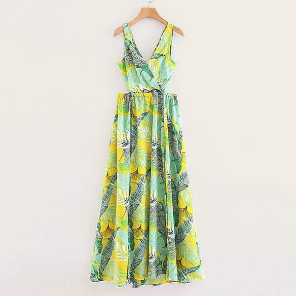 

Tropical Print Crossover Split Maxi Dress