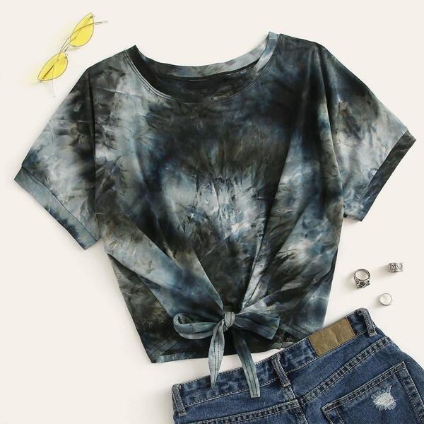 

Tie Dye Knot Hem Tee, Multicolor