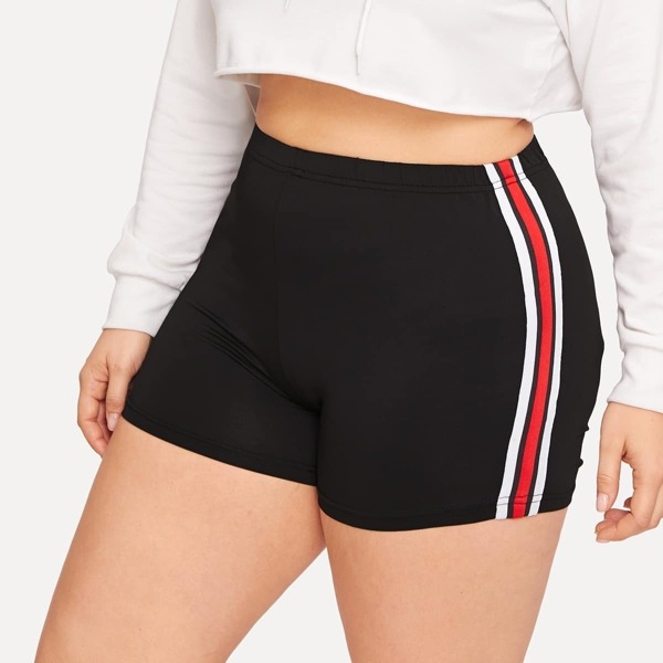 

Plus Contrast Striped Side Biker Shorts, Black