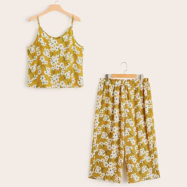 

Plus Floral Print Cami Top With Pants