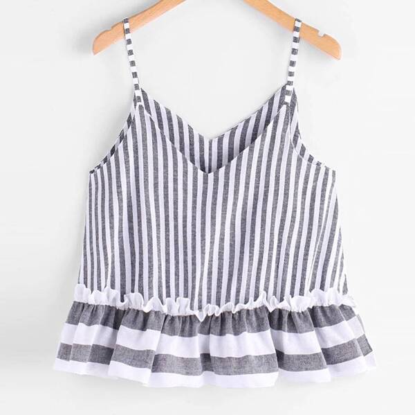 

Plus Ruffle Hem Striped Cami Top