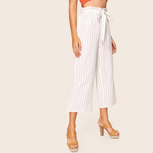 

Paperbag Waist Wide Leg Striped Pants