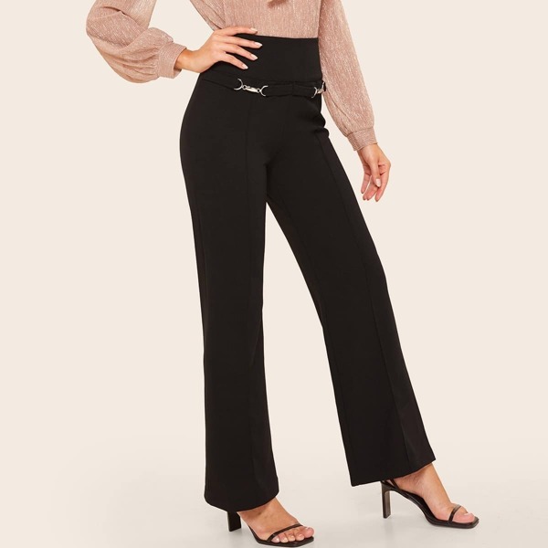 

Seam Front Hook Buckle Detail Flare Leg Pants