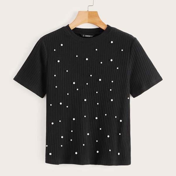 

Short Sleeve Pearl Beading Top