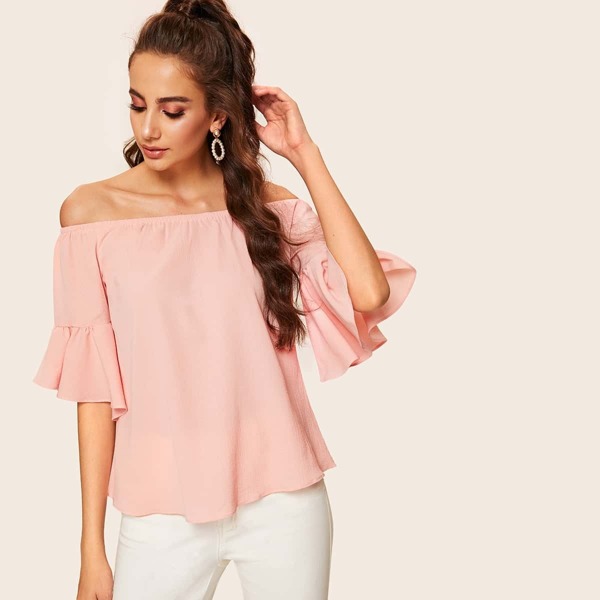 

Flounce Sleeve Off The Shoulder Blouse
